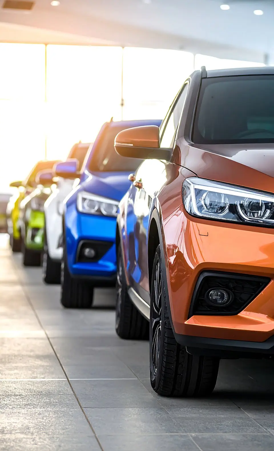 車が縦に並ぶ写真